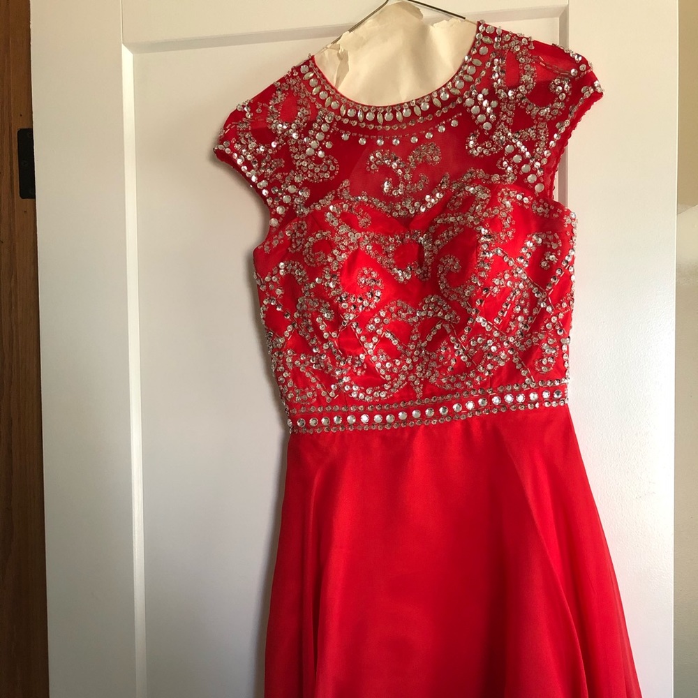 Short red Sherri Hill homecoming dress